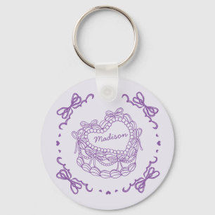 Purple Bow Retro Heart Coquette Cake Favours Key Ring