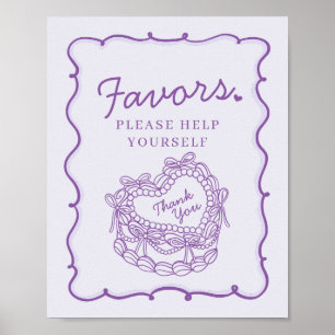 Purple Bow Retro Heart Coquette Cake Favours Sign