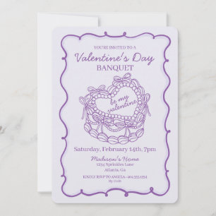 Purple Bow Retro Heart Coquette Cake Valentine Invitation