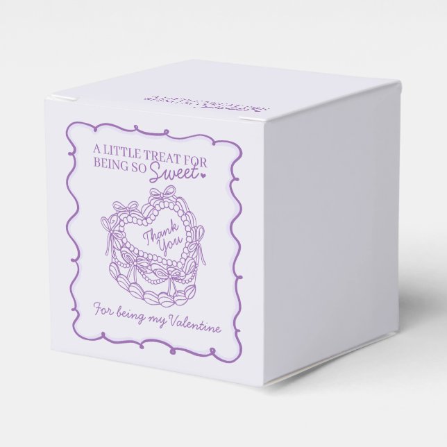 Purple Bow Retro Heart Coquette Cake Valentines Favour Box (Front Side)