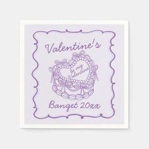 Purple Bow Retro Heart Coquette Cake Valentines Napkin