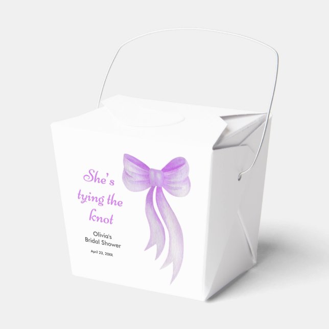 Purple Bow She's Tying the Knot Bridal Shower  Favour Box (Front Side)