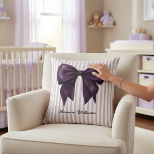 Purple Bow Stripe Personalised Throw Pillow