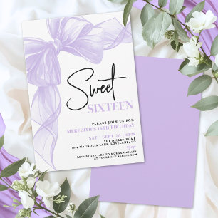 Purple Bow Sweet Sixteen 16th Birthday Invitation