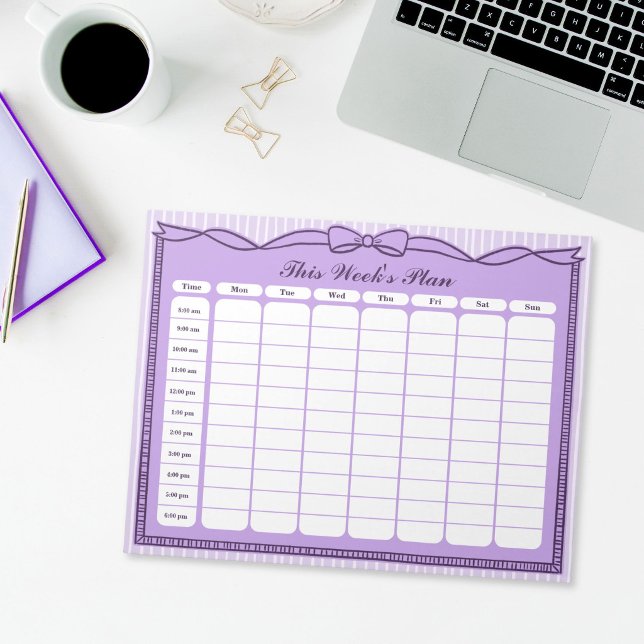 Purple Bow This Week's Plan Hourly Schedule Notepad (Purple Bow This Week's Plan Hourly Schedule Notepad)