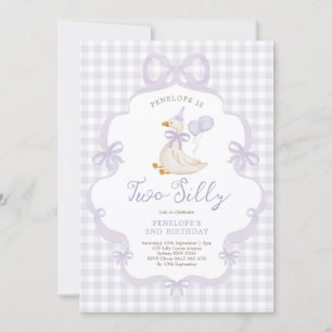 Purple Bow Two Silly Goose 2nd Birthday Invitation