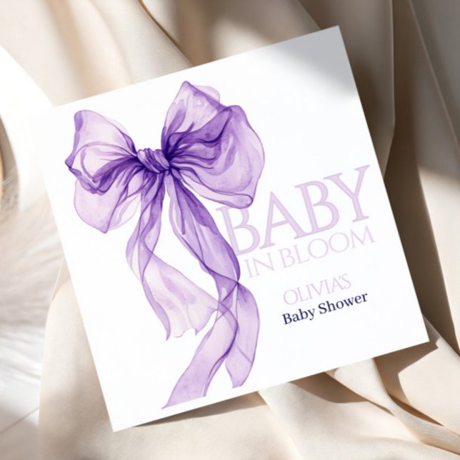 Purple Bow Watercolor Baby In Bloom Baby Shower Napkin (Creator Uploaded)