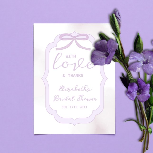 Purple Bow Watercolor Bridal Shower Thank You Card (Creator Uploaded)