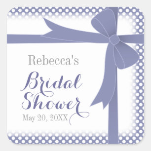 Purple Bow & White Dots Bridal Shower Square Sticker