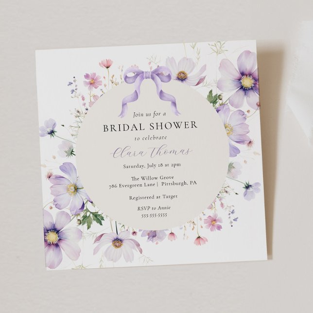 Purple Bow Wildflower Bridal Shower Invitation (Creator Uploaded)