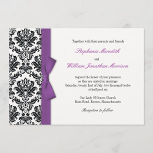 Purple Bow with Damask Wedding Invitation
