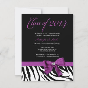 Purple Bow with Zebra stripes Class of 2014 Invitation