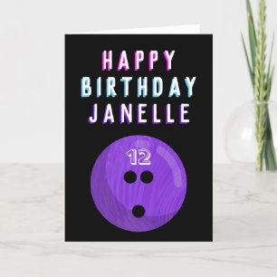 Purple Bowling Ball Kids Ages 6-16 Birthday Card