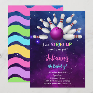 Purple Bowling Birthday Invitation