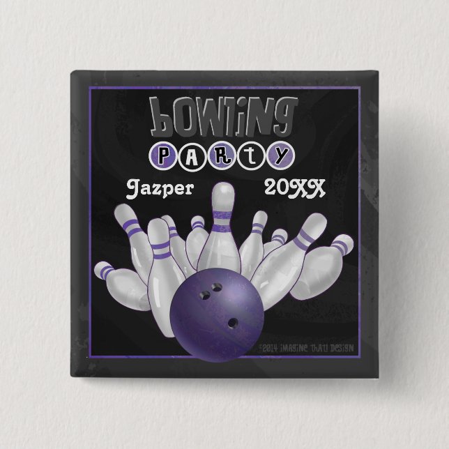 Purple Bowling Party 15 Cm Square Badge (Front)