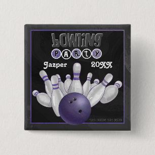 Purple Bowling Party 15 Cm Square Badge