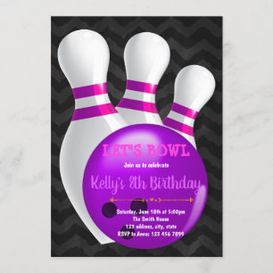 Purple bowling party invitation