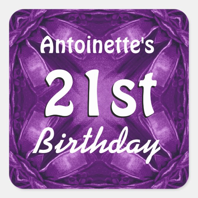 Purple Bows 21st Birthday Custom Name A02 Square Sticker (Front)