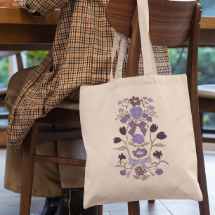Purple Bows and Blossoms Floral Tote Bag