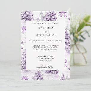 Purple Bows Christmas Trees Wedding Invitation