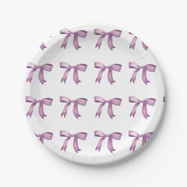 Purple bows girly preppy paper plate (Front)