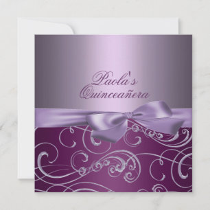 Purple Bows & Swirl Quinceañera Invitation