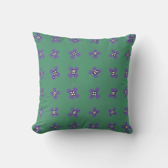 Purple Brassica Flower Pattern on Green Pillow (Front)