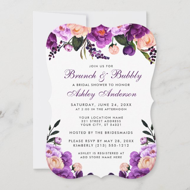 Purple Bridal Shower Brunch Invite B (Front)