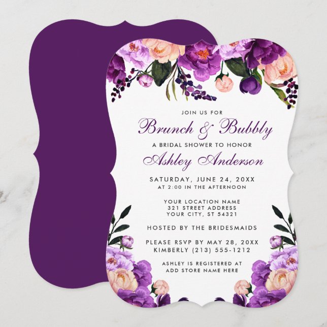 Purple Bridal Shower Brunch Invite BP (Front/Back)