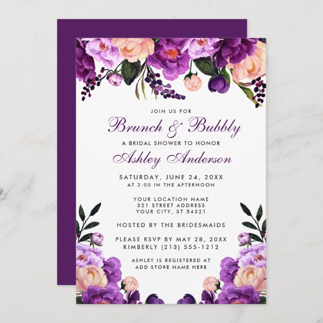 Purple Bridal Shower Brunch Invite P (Front/Back)