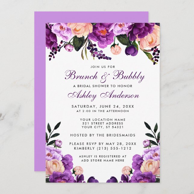 Purple Bridal Shower Brunch Invite V (Front/Back)