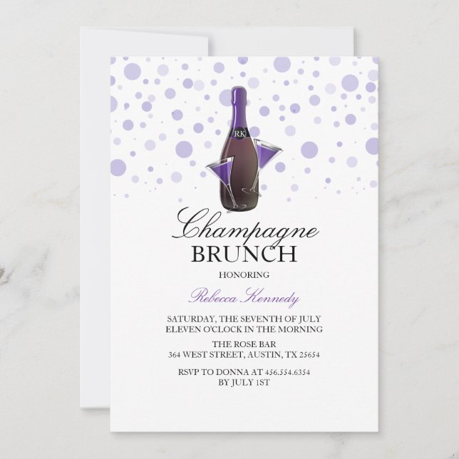 Purple Bridal Shower Champagne Brunch Invite (Front)