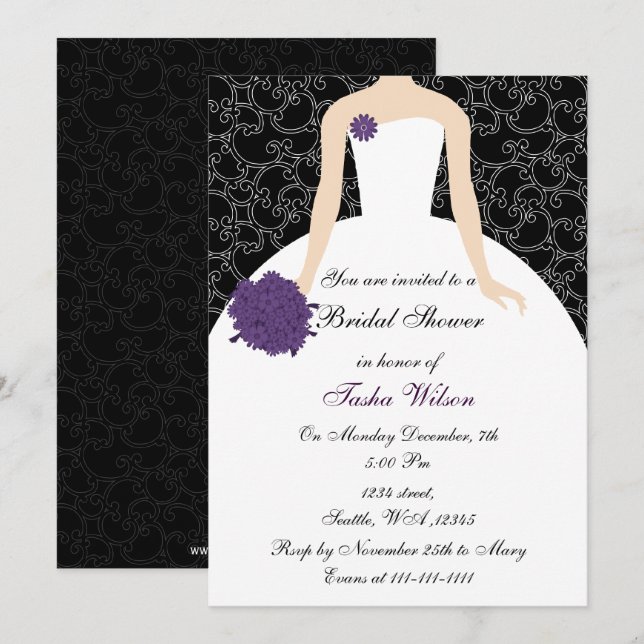 purple Bridal Shower Invitation (Front/Back)