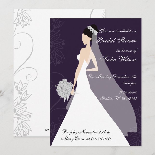 purple Bridal Shower Invitation (Front/Back)