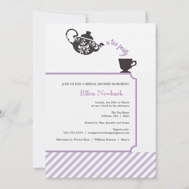 Purple Bridal Shower Invitation - Tea (Front)