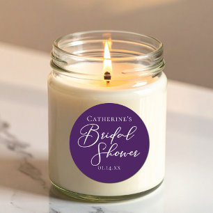 Purple Bridal Shower Personalized White Script Classic Round Sticker