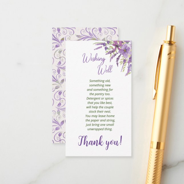 Purple bridal shower Wishing well Enclosure Card (Front/Back In Situ)