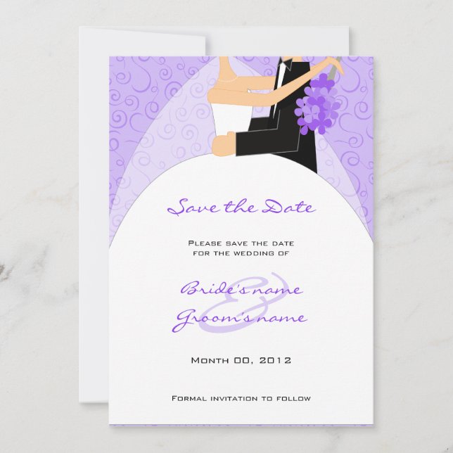 Purple Bride and Groom Save the Date Cards (Front)