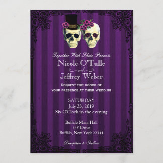 Purple Bride Groom Skulls Wedding Invitation