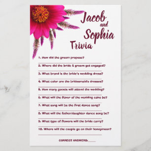 PURPLE BRIDE & GROOM TRIVIA SHOWER GAME CARD