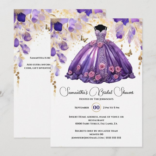 Purple bride to be floral flowers bridal shower invitation (Front/Back)