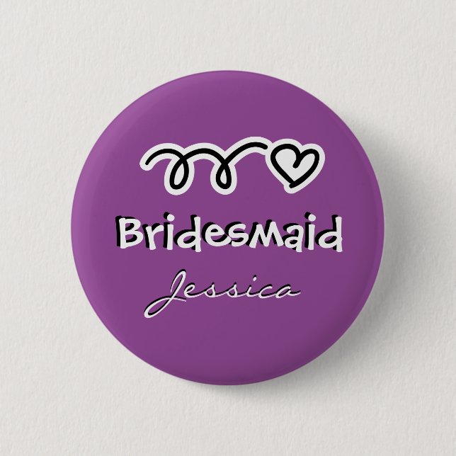Purple bridesmaid buttons | personalised name (Front)