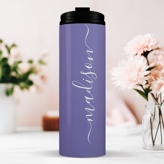 Purple Bridesmaid Stylish Signature Script Name Thermal Tumbler (Creator Uploaded)