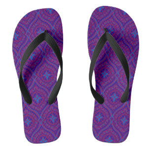 Purple, Bright Blue, Navy Traditional Ogee Pattern Flip Flops
