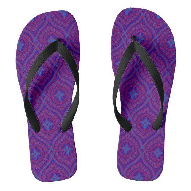 Purple, Bright Blue, Navy Traditional Ogee Pattern Flip Flops (Footbed)