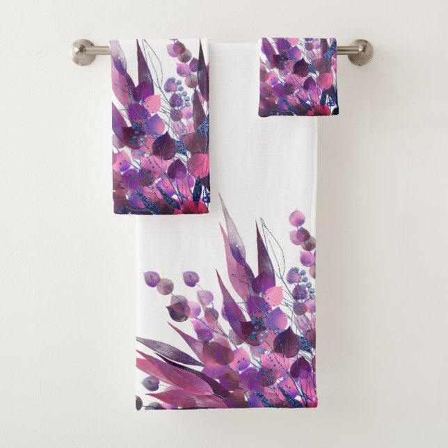 PURPLE BRIGHT EUCALYPTUS BATHROOM TOWEL SET (Insitu)
