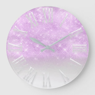 Purple Bright Glitter effect White Spark Princess Large Clock