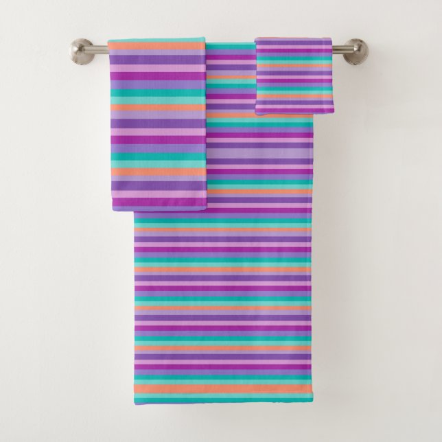 Purple Bright Stripes Bathroom Towel Set (Insitu)