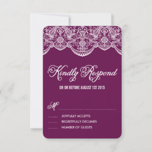 Purple Brocade Lace Wedding RSVP Card