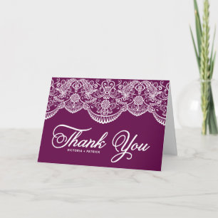 Purple Brocade Lace Wedding Thank You Card